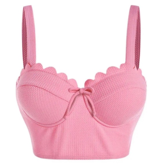 Mermaidcore ✦ Scalloped Tankini Bikini Set ✦ Pink Sweetheart Top + High-Waisted - Picture 6 of 15